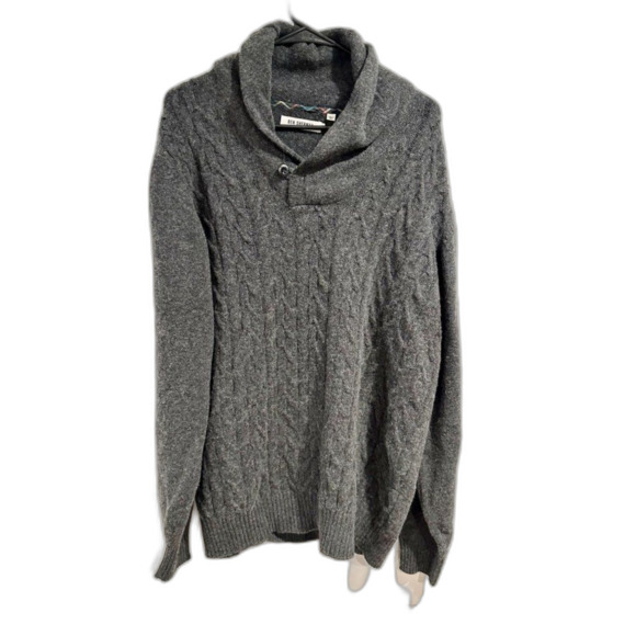 Ben Sherman Charcoal Gray Lambswool Mock Neck Pullover Cableknit Sweater XL - Picture 1 of 9